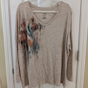Sonoma Beige Artistic Floral Long Sleeve Tee